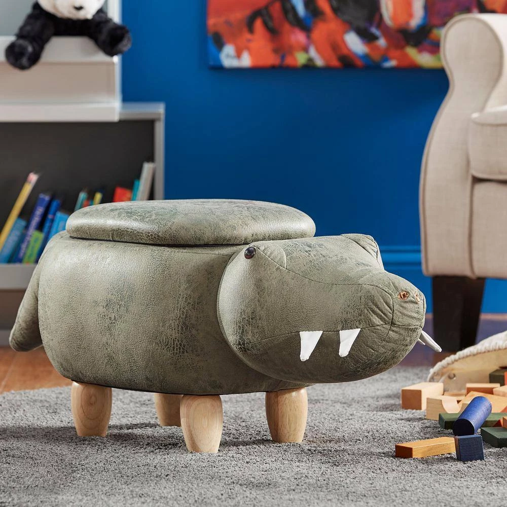 Moss Green Alligator Animal Storage Ottoman by HomeSullivan - Image 2