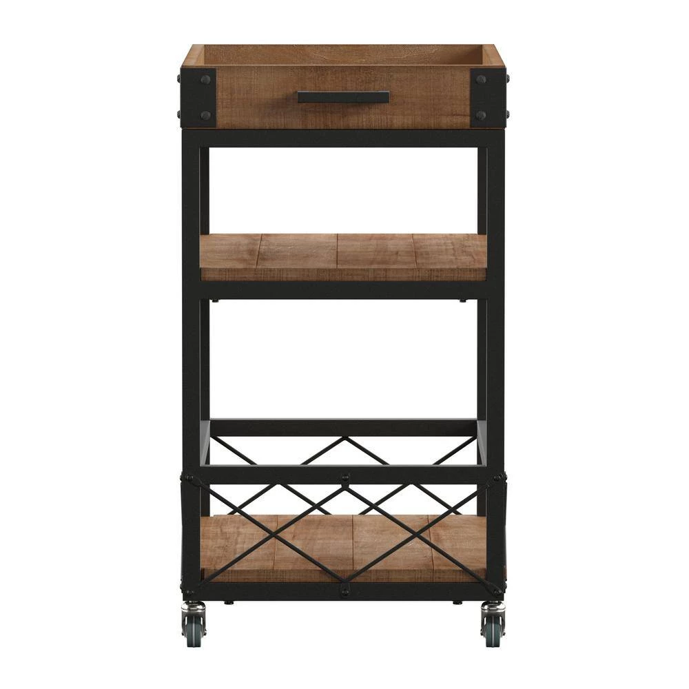 Natural Rustic Serving Cart with Wine Inserts And Removable Tray Top by HomeSullivan - Image 5