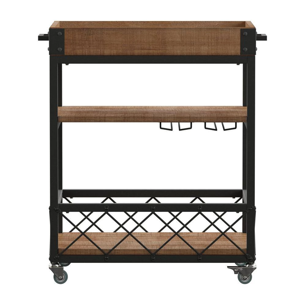 Natural Rustic Serving Cart with Wine Inserts And Removable Tray Top by HomeSullivan - Image 4