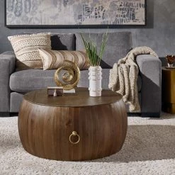 Natural Reclaimed Wood And Gold Ring Wine Barrel Coffee Table by HomeSullivan
