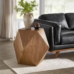 Natural Reclaimed Wood Geometric End Table by HomeSullivan