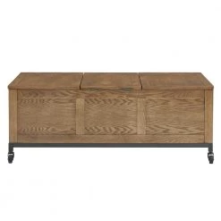 Oak Trunk Rectangular Coffee Table with Tray and Iron Casters by HomeSullivan