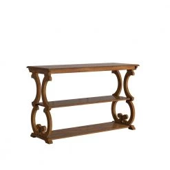 48 in Oak Wood Rectangle Scroll Sofa Table by HomeSullivan