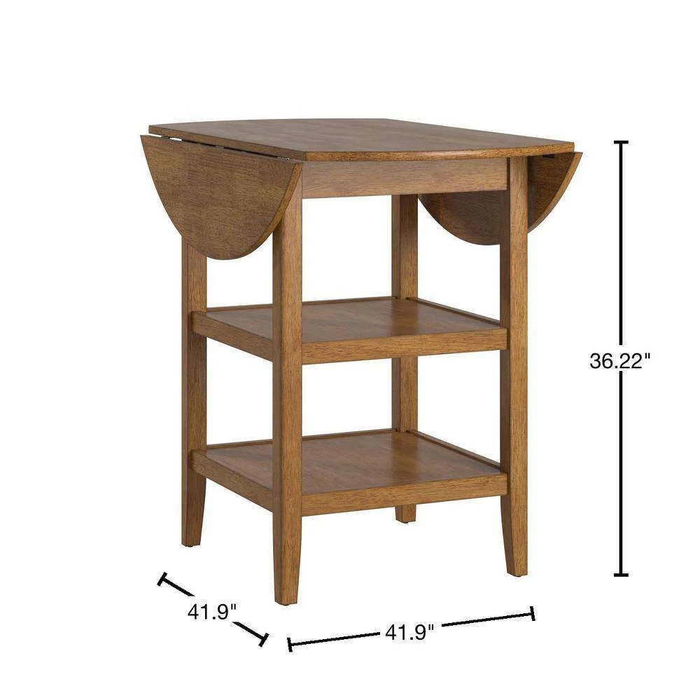 Antique Oak 2-Side Drop Leaf Round Counter Height Table by HomeSullivan - Image 3