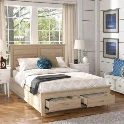 Oak Wood Panel Queen Platform Bed with Storage by HomeSullivan