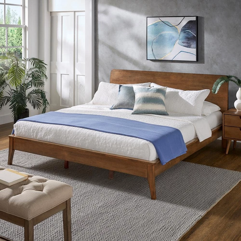 Oak Finish Wood King Platform Bed by HomeSullivan - Image 3