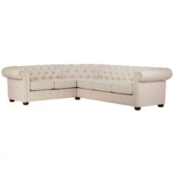 Radcliffe Oatmeal Linen 6-Seater L-Shaped Chesterfield Sectional Sofa with Wood Legs by HomeSullivan