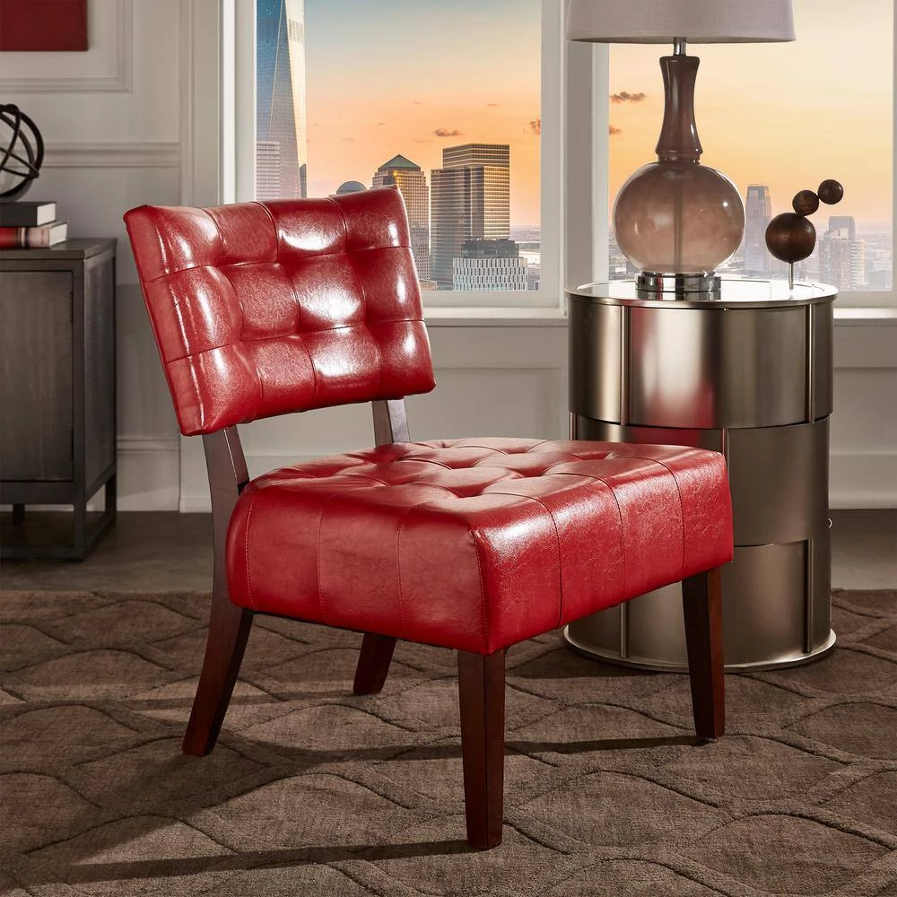 Red Faux Leather Armless Accent Chair by HomeSullivan - Image 3