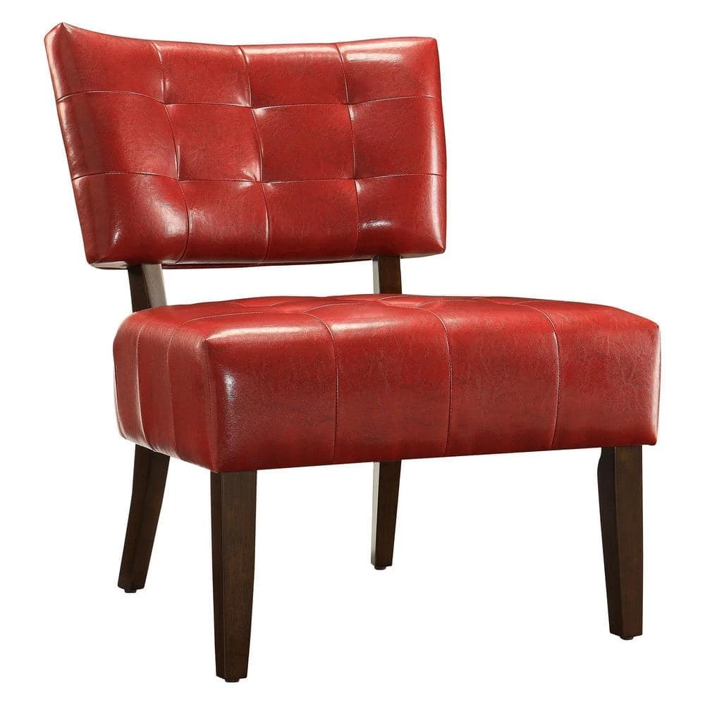 Red Faux Leather Armless Accent Chair by HomeSullivan - Image 4