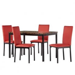 5-Piece Red Black Faux Marble Top Dining Set by HomeSullivan