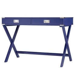 42 in. Twilight Blue X Base Wood Accent Campaign Writing Desk by HomeSullivan