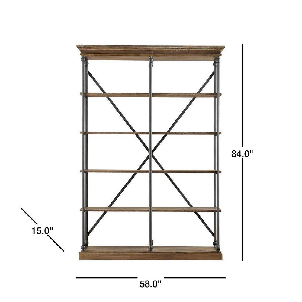 84 in. Vintage Oak Metal 5-shelf Etagere Bookcase by HomeSullivan - Image 2