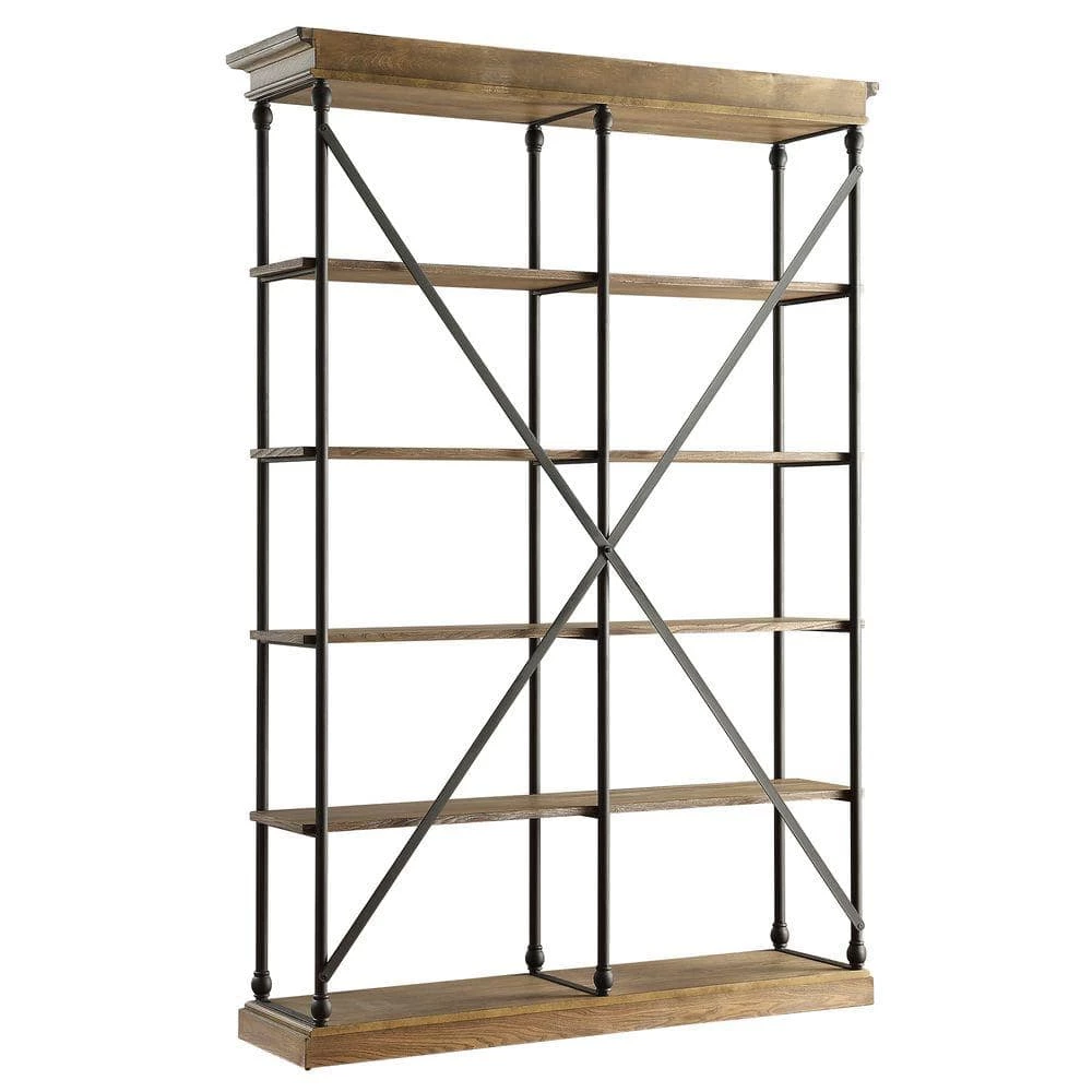 84 in. Vintage Oak Metal 5-shelf Etagere Bookcase by HomeSullivan - Image 4