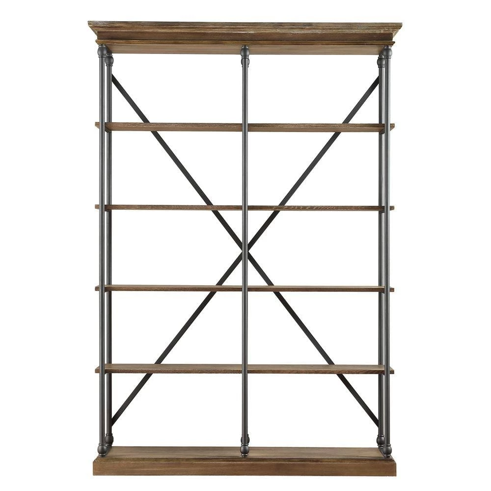 84 in. Vintage Oak Metal 5-shelf Etagere Bookcase by HomeSullivan