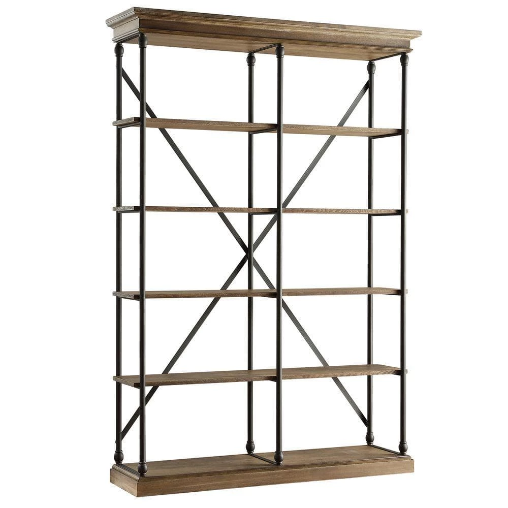 84 in. Vintage Oak Metal 5-shelf Etagere Bookcase by HomeSullivan - Image 5