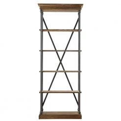 84 in. Vintage Oak Metal 5-shelf Etagere Bookcase by HomeSullivan