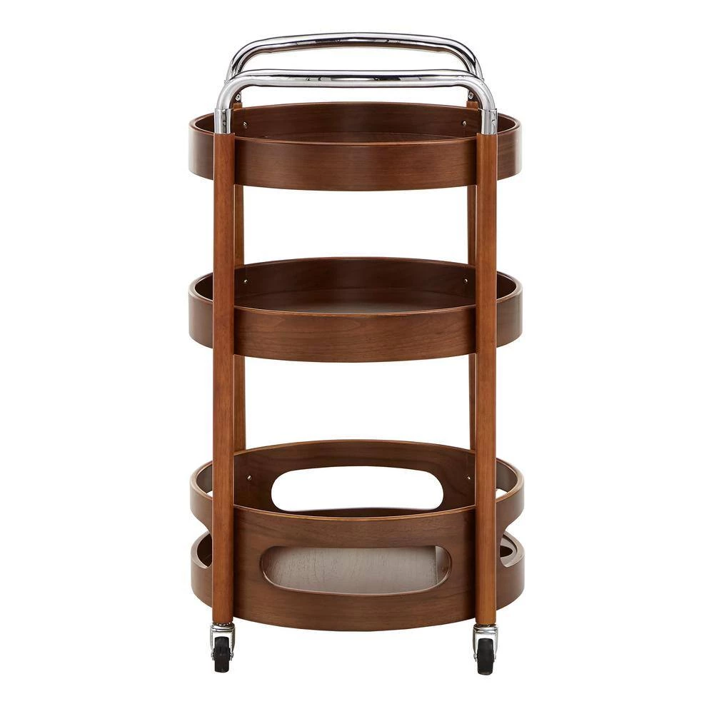 Walnut Round Bar Cart by HomeSullivan - Image 4