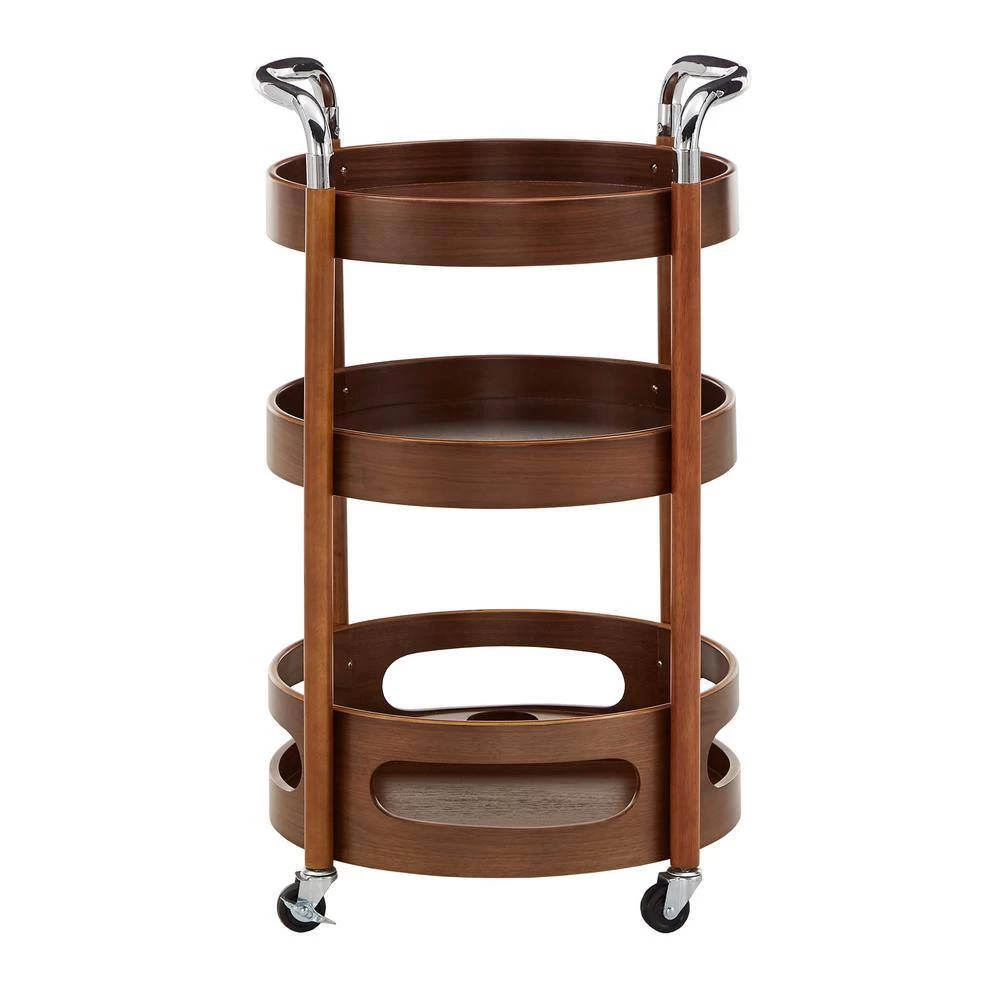 Walnut Round Bar Cart by HomeSullivan - Image 3