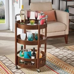 Walnut Round Bar Cart by HomeSullivan