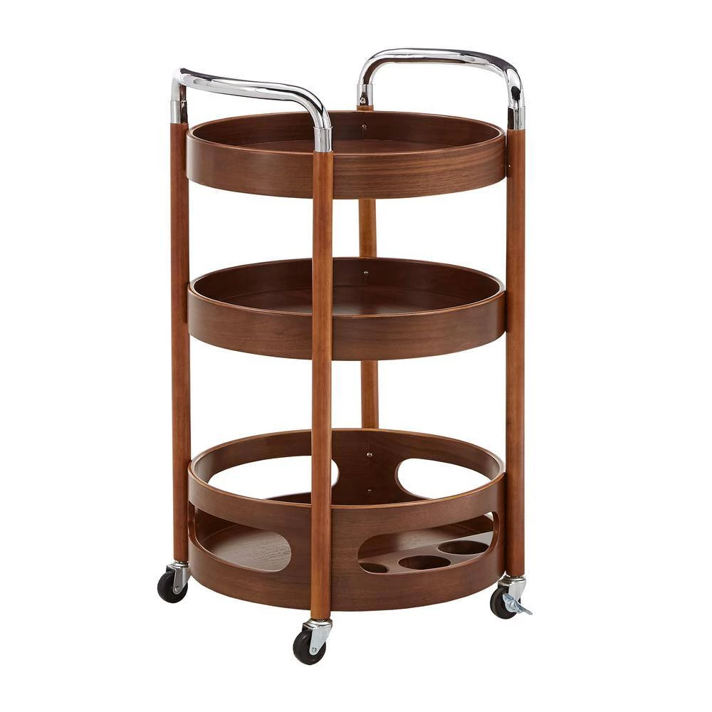 Walnut Round Bar Cart by HomeSullivan - Image 2