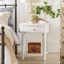 23.75 in. White 1-Drawer Oval End Table by HomeSullivan