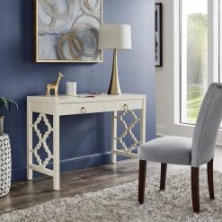 44 in. White 2-Drawer Writing Desk by HomeSullivan