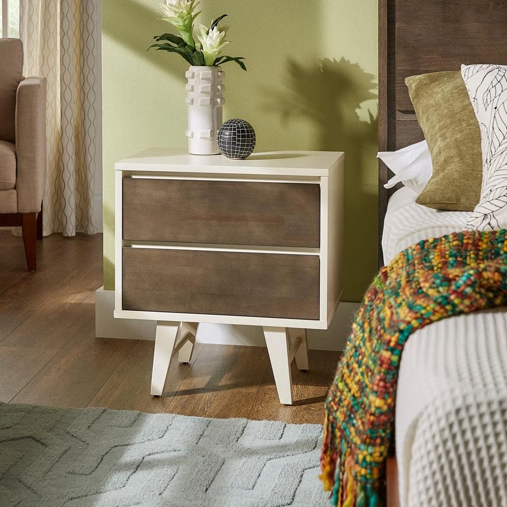 Butter White And Light Charcoal Finish 2-Drawer Nightstand by HomeSullivan - Image 3