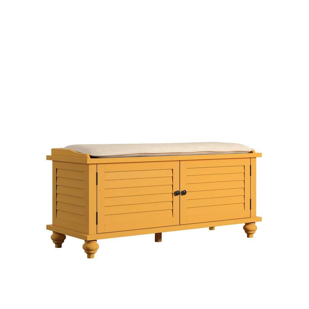 Banana Yellow Shoes Bench With Beige Velvet Cushion by HomeSullivan - Image 2